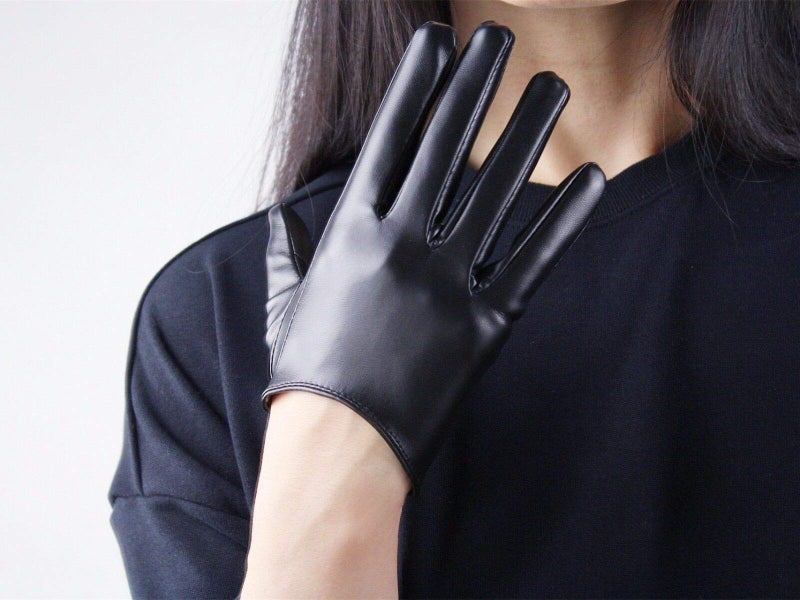 DooWay Women's Short Leather Gloves 16CM Half Palm Faux Lambskin PU for Evening Fashion Costume Car Motor Driving (Black) - Image 3